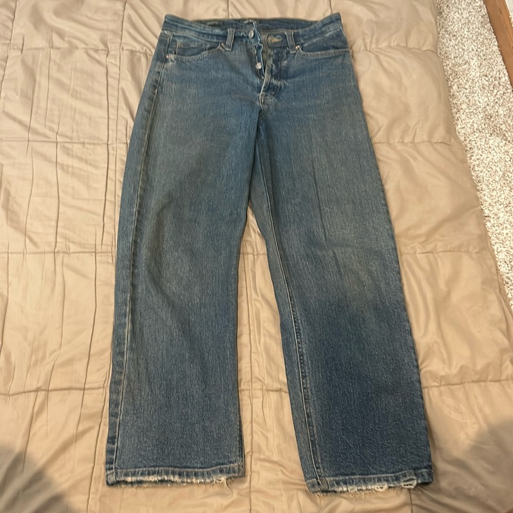 Dark washed straight leg jeans